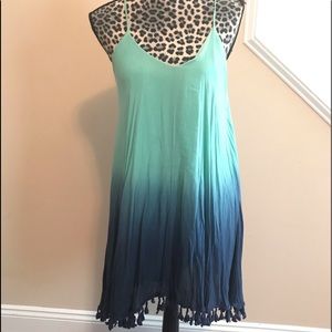 Entro Blue Green Fringe Ombré Swing Dress